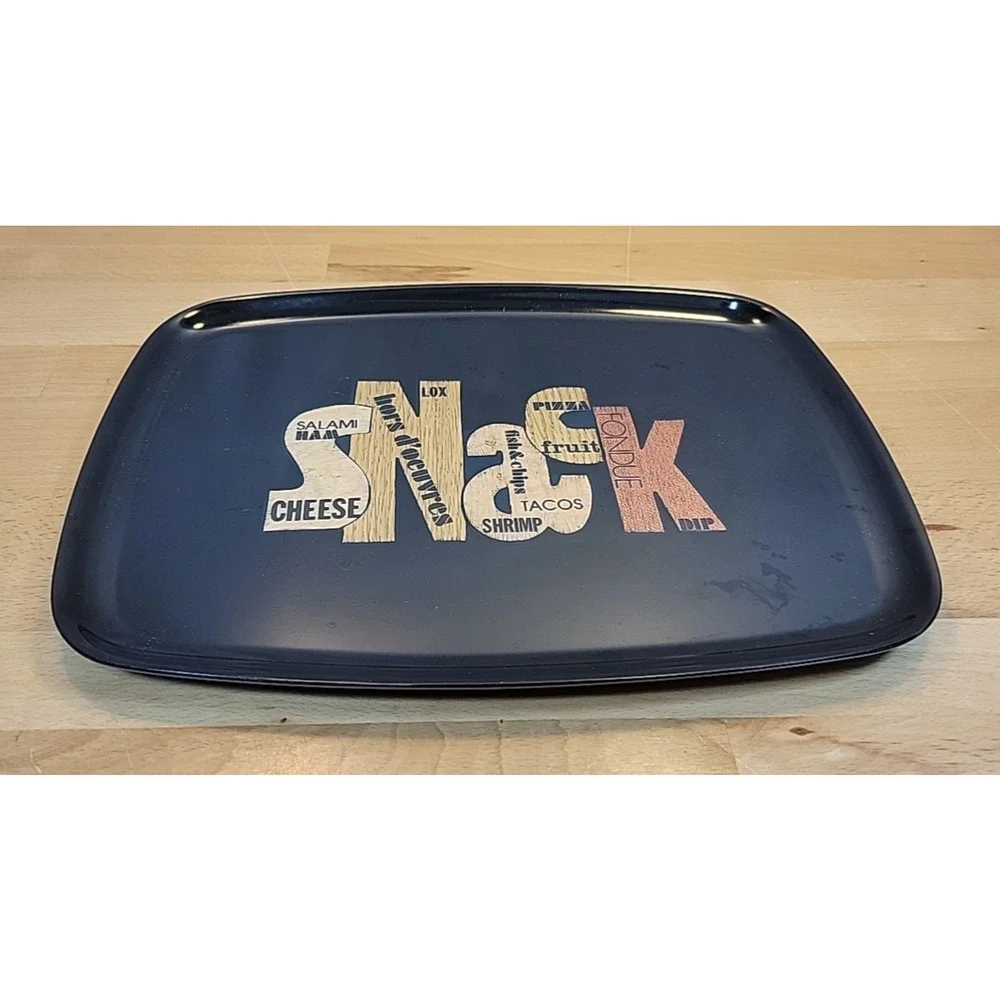 Vintage Couroc Inlaid “SNACK” Wood Black Phenolic Tray Snack Dish 9x12 Barware